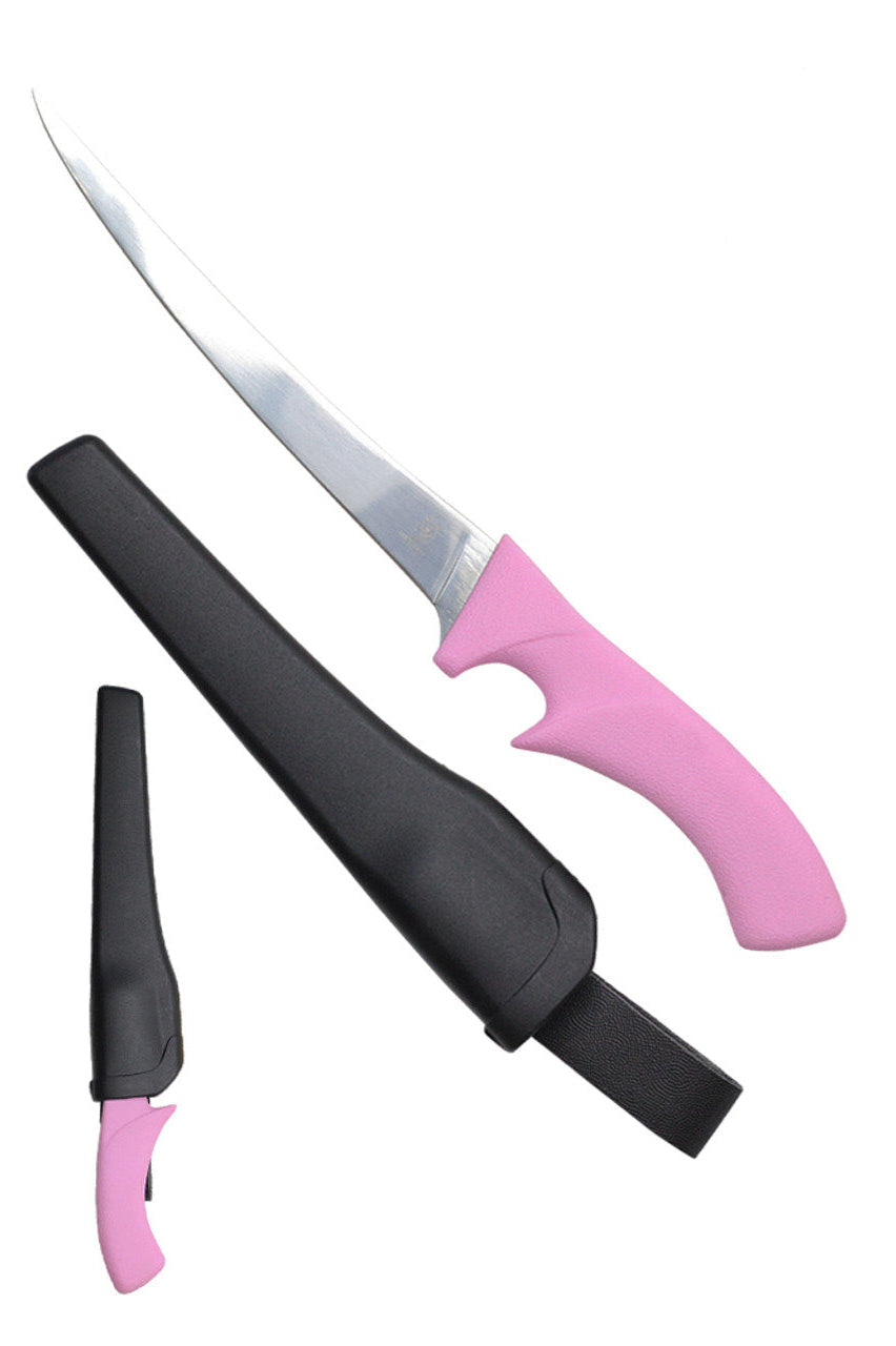 Buckshot Knives 12" Pink Plastic Handle Fillet Knife with Sheath