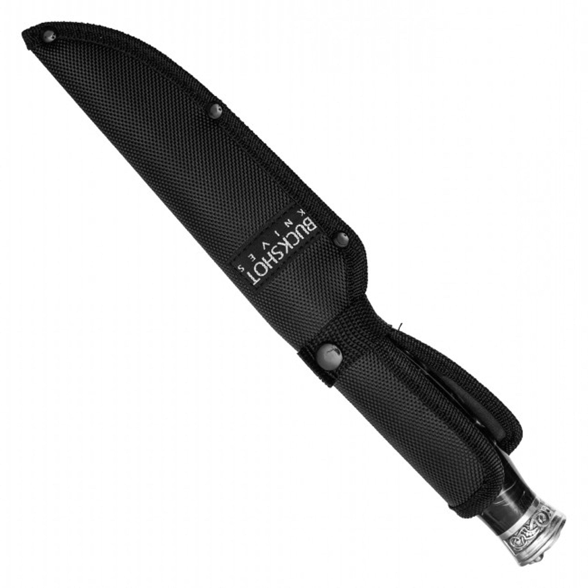 12.5" Black Marbled Hunting Knife – Etched Damascus Steel & Sleek Design
