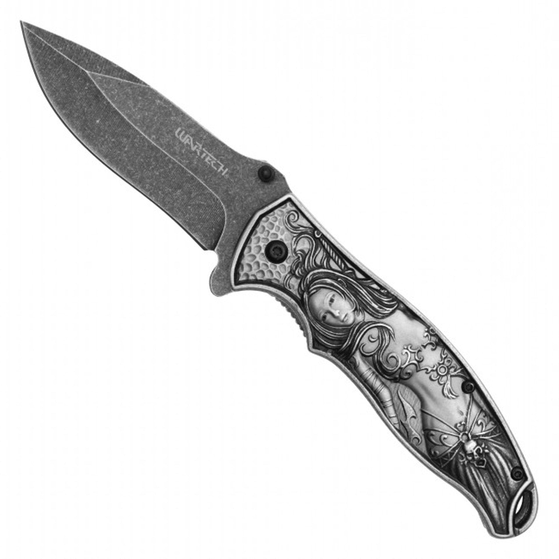 8.25" Mermaid Pocket Knife – Stonewashed Blade & 3D Mermaid Handle