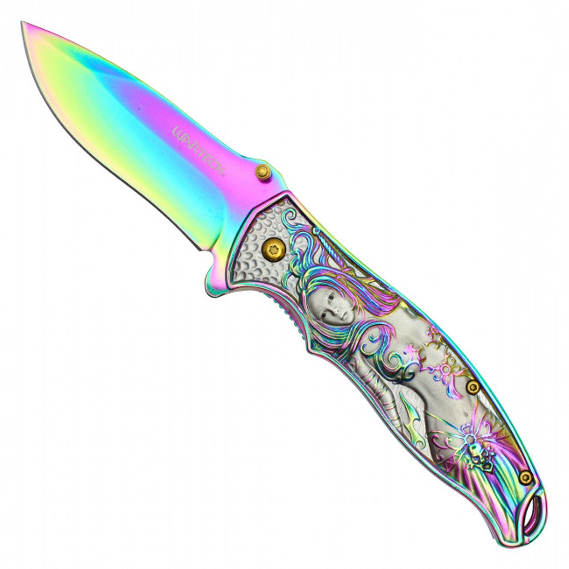 8.25" Mermaid Pocket Knife – Rainbow Blade & 3D Mermaid Handle