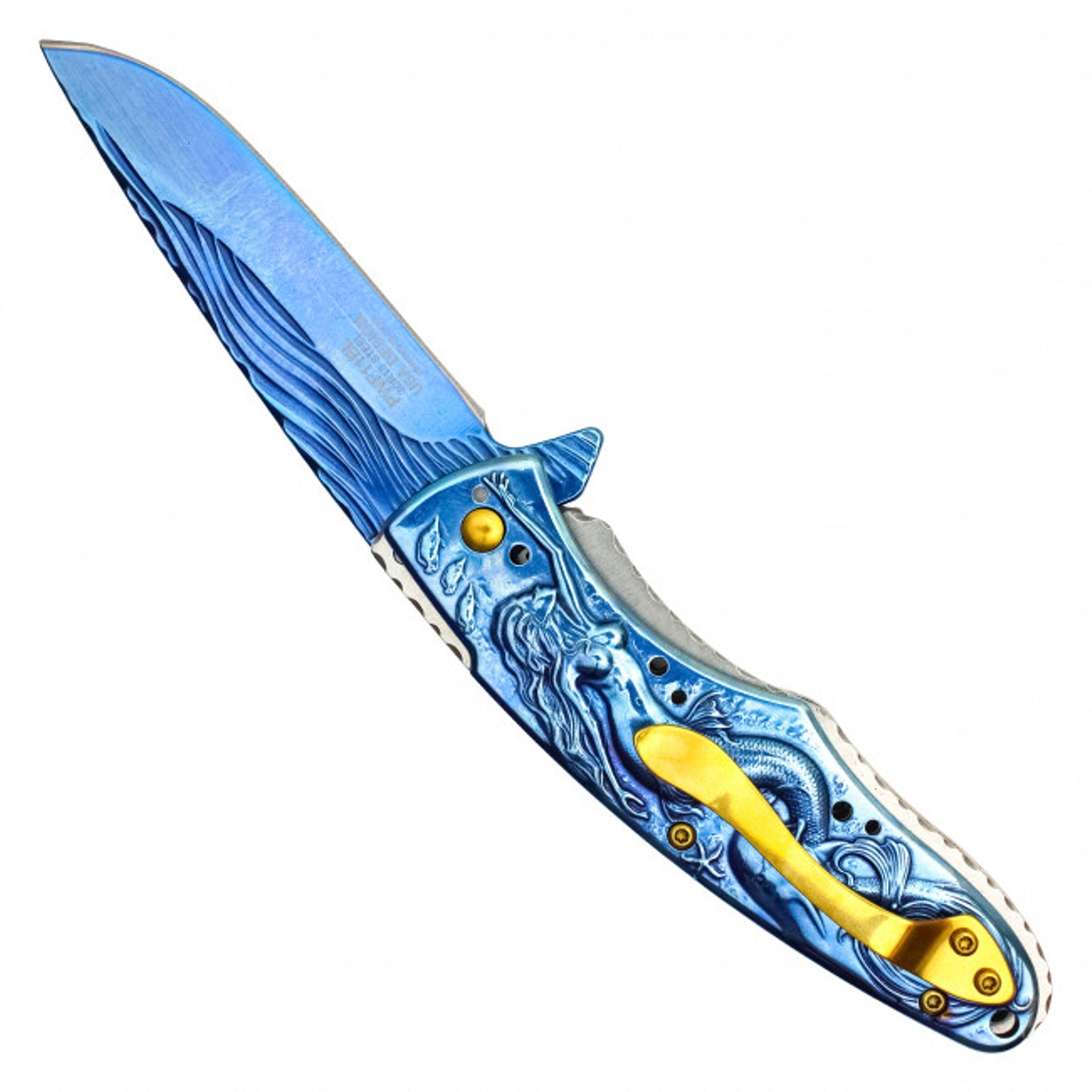 8" Blue Mermaid Pocket Knife – 3D Mermaid Handle & Blue Steel Blade