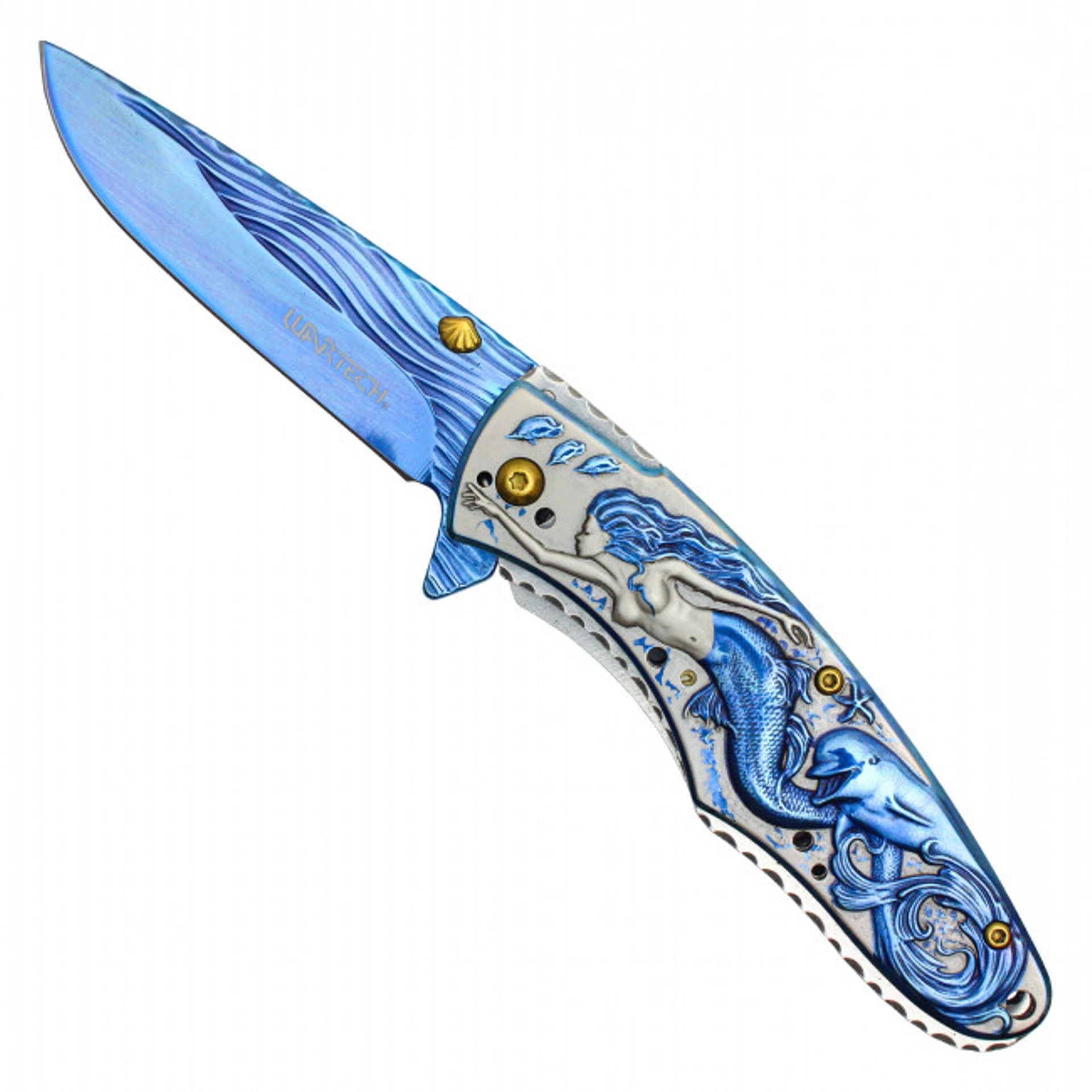 8" Blue Mermaid Pocket Knife – 3D Mermaid Handle & Blue Steel Blade