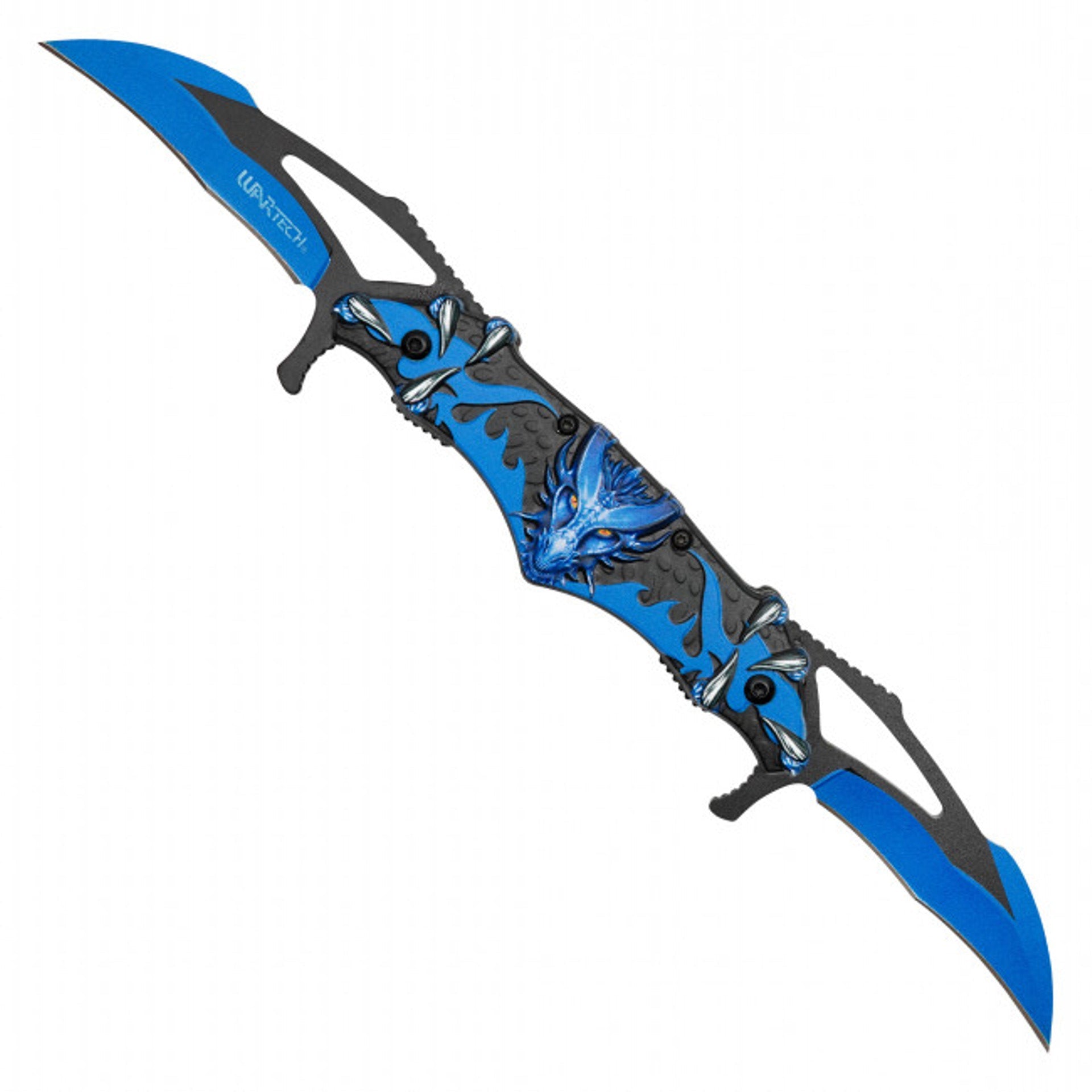 11" Blue Dragon Folding Pocket Knife - Dual Blade Fantasy EDC with Belt Clip